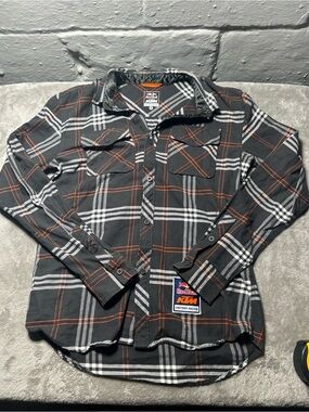 Red Bull KTM Factory Racing Plaid Flannel Button Up Shirt Men's Medium